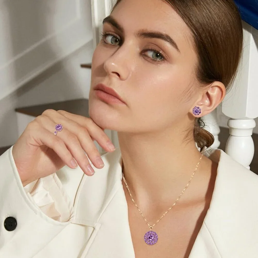 Women Jewelry Set Rhinestone Necklace Earrings Adjustable Ring Bridal Wedding
